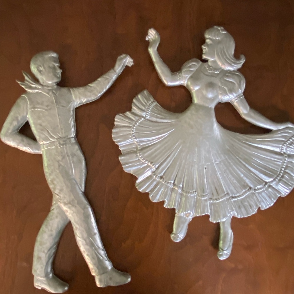 Vintage Swing Dance Square dancing Couple pair of Cast Aluminum wall hangings